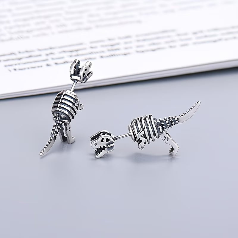Antique Silver Dinosaur Stud Earrings